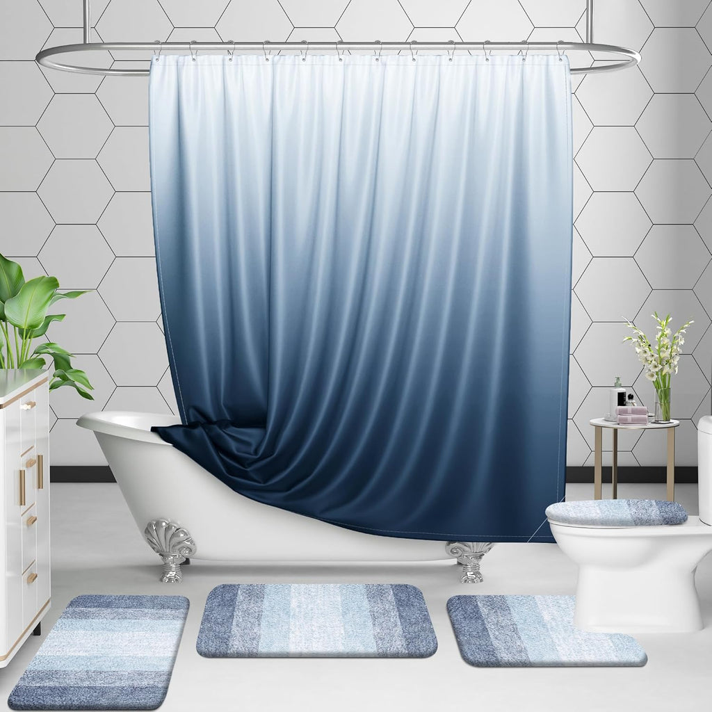 OLANLY Bathroom Rug Set - Soft Absorbent Microfiber Mats with Non-Slip Design | 2-Piece Blue Set (24"x16" & 24"x20")