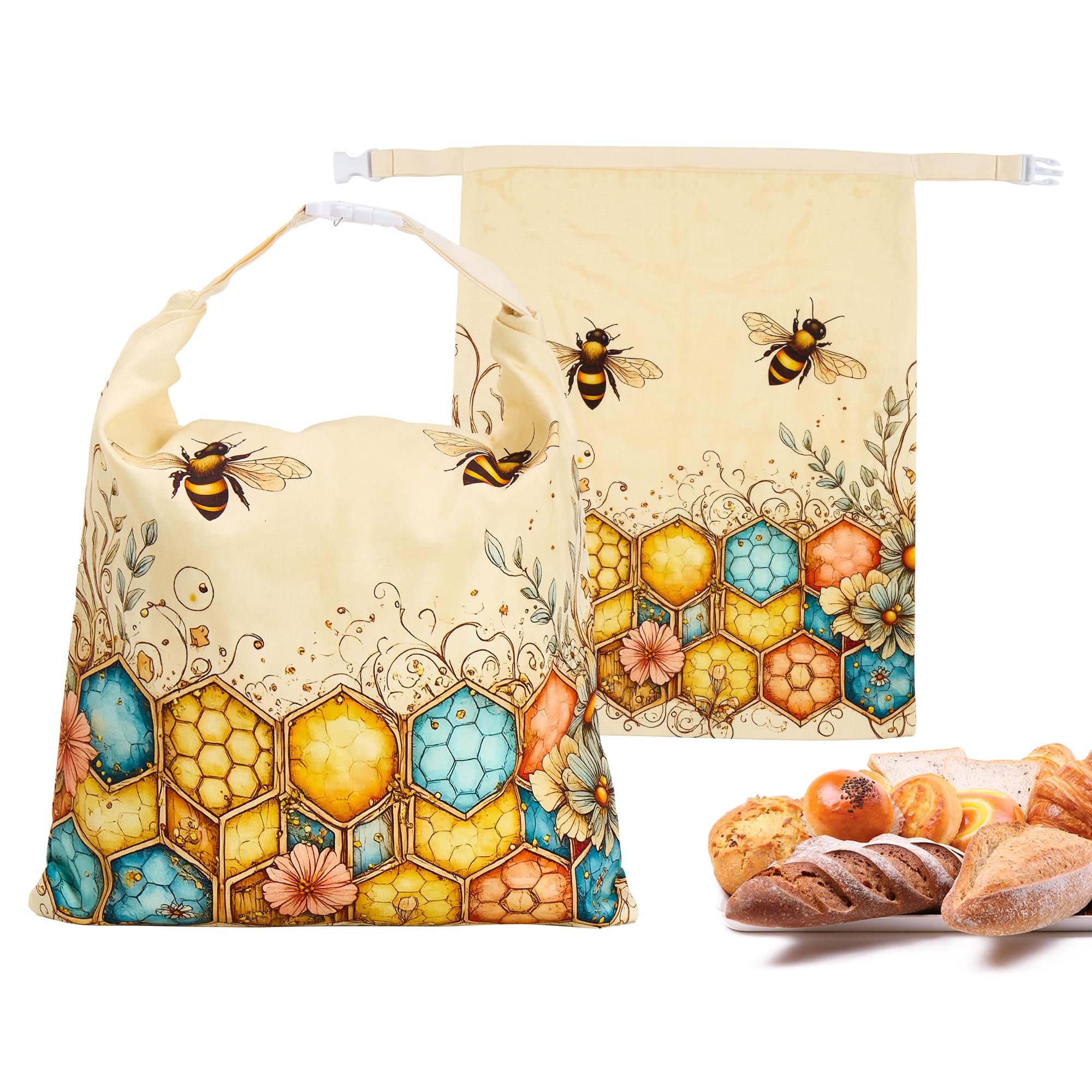 Beeswax Bread Bags for Homemade Sourdough, 2 Pack Reusable Natural Cotton Large Bees Wax Bag Food Storage Bags to Keep Fresh