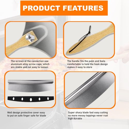 AriaTraders Aluminum Metal Pizza Peel (12" X 14"), Pizza Spatula with 14’’ Rocker Cutter, Pizza Paddle with Foldable Wooden Handle for Easy Storage, Pizza Spatula Paddle for Indoor & Outdoor Ovens