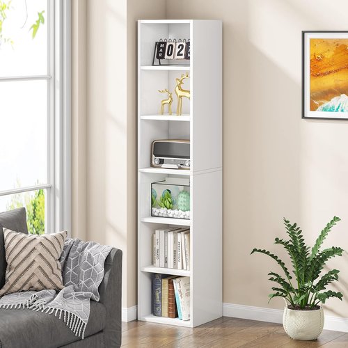 Little Tree 70.9-Inch Tall Narrow Bookcase - 6-Tier Corner Shelf Storage Organizer in White