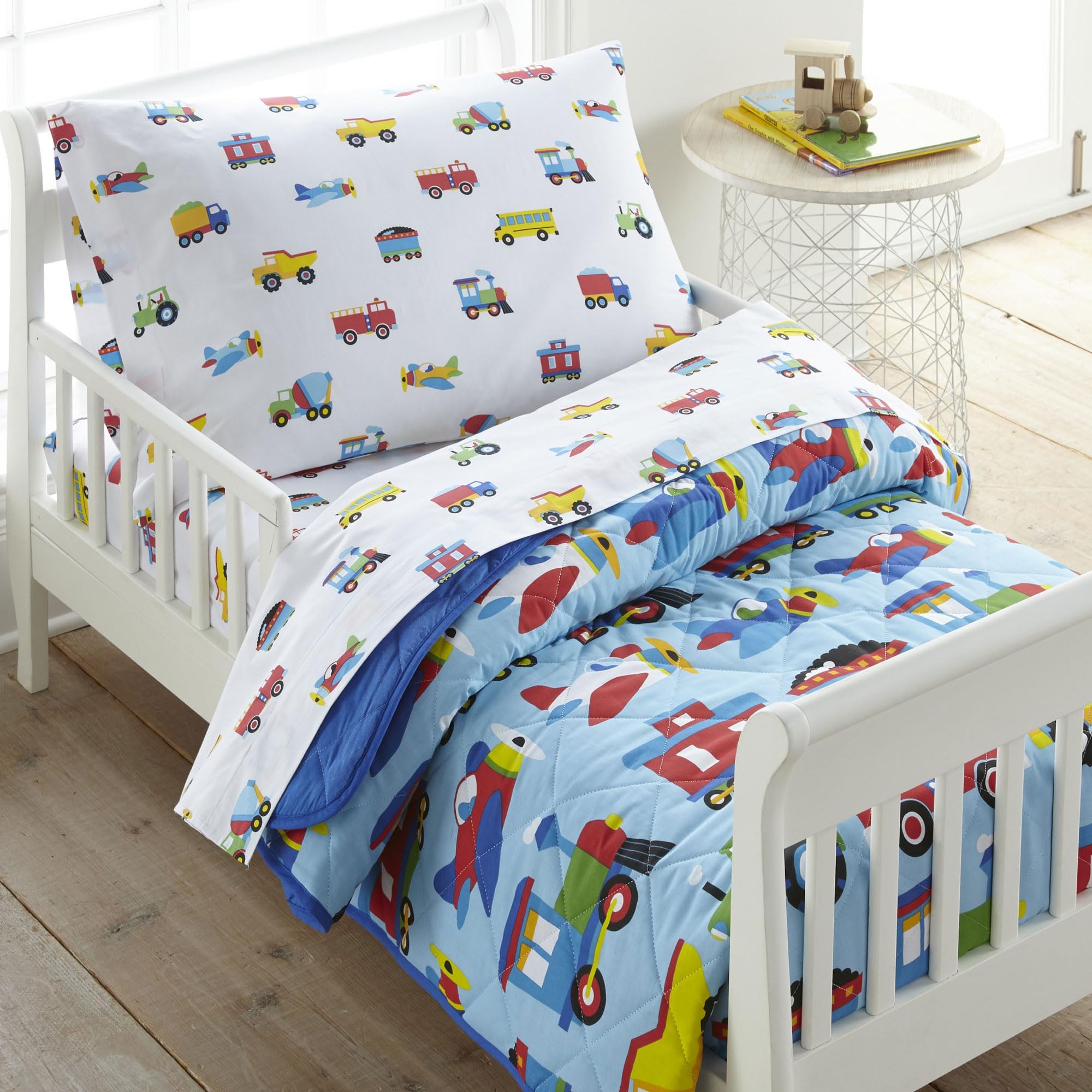 Wildkin 100% Cotton Toddler Sheet Set – Soft & Cozy Bed Sheets - Trains, Planes, and Trucks