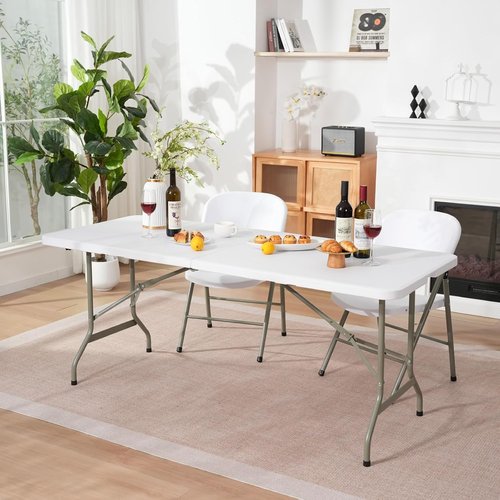 Folding Table - Skiennix 6ft Heavy-Duty Portable Table | 500lbs Capacity, HDPE Top & Steel Legs