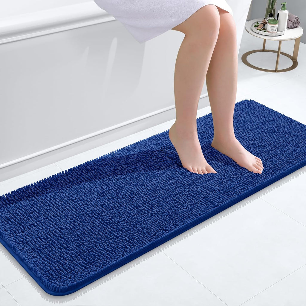 OLANLY Bathroom Runner Rugs - Soft Absorbent Chenille with Rubber Backing | Quick Dry 47x17 Royal Blue