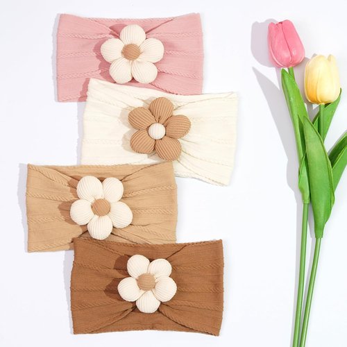 CÉLLOT Baby Flower Headbands - Soft Nylon Hair Accessories for Newborns & Toddlers | 5 Pcs Set