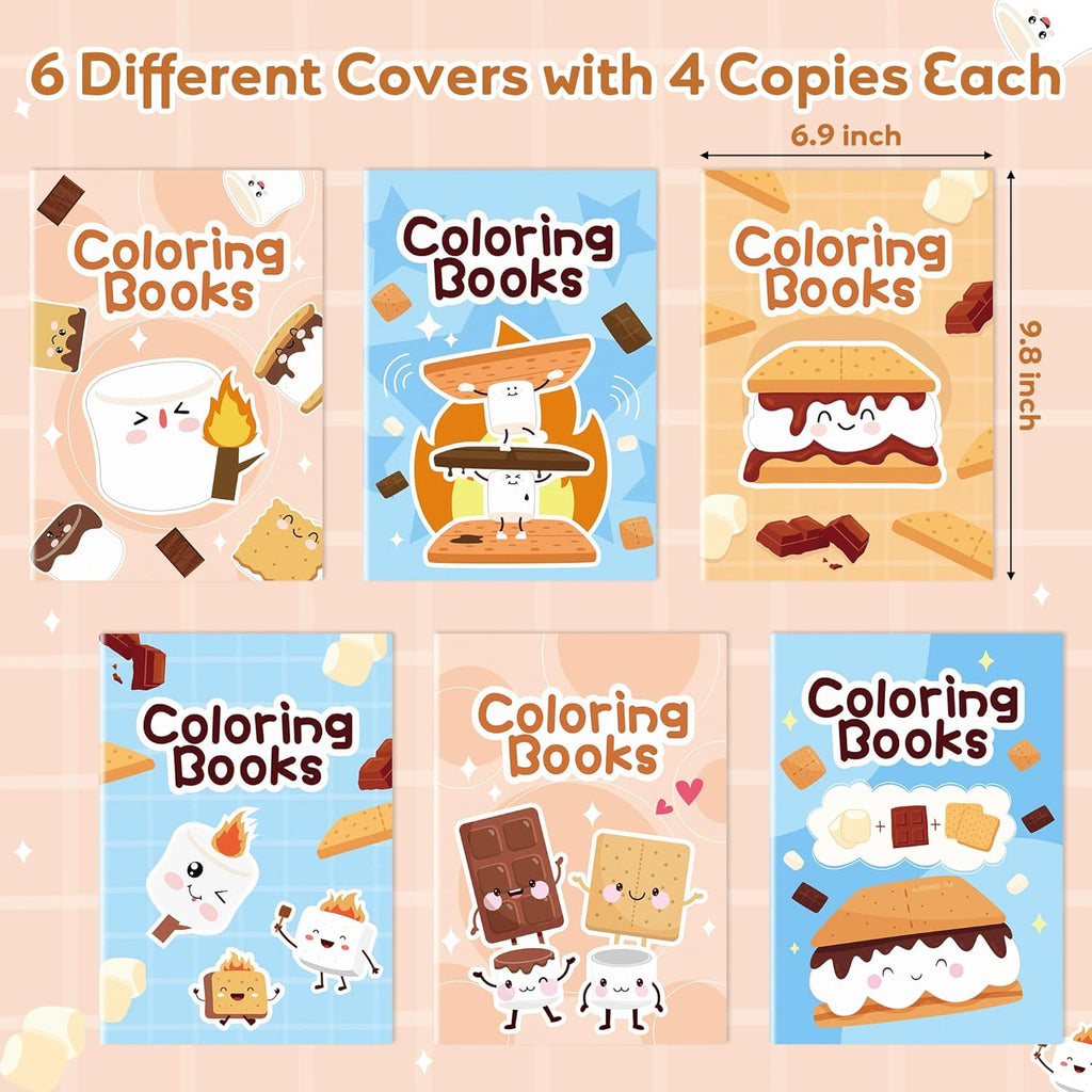 Marshmallow Mini Coloring Books - 24Pcs Campfire-Themed Art Set for Kids' Birthday Party Favors