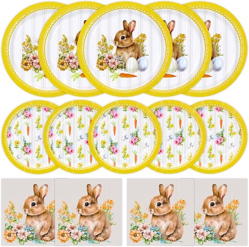 Happy Easter Party Supplies - 150 Count Disposable Tableware Set | 9" Dinner Plates, 7" Dessert Plates & Napkins