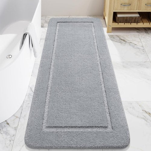 LOCHAS Bathroom Rugs, 24" x 60" Long Bath Rug, Non Slip Washable Bathroom Runner Rug Soft Thick Absorbent Bath Mat for Shower, Shaggy Plush Luxury Large Bath Rug, Grey