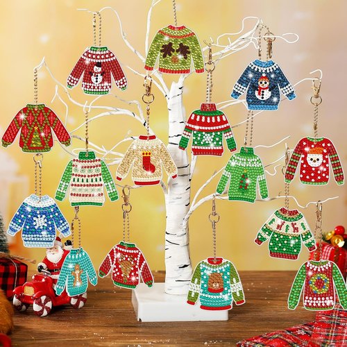 Estune 15 Pcs Christmas Diamond Painting Keychain Kits - DIY 5D Art for Holiday Decor & Gifts