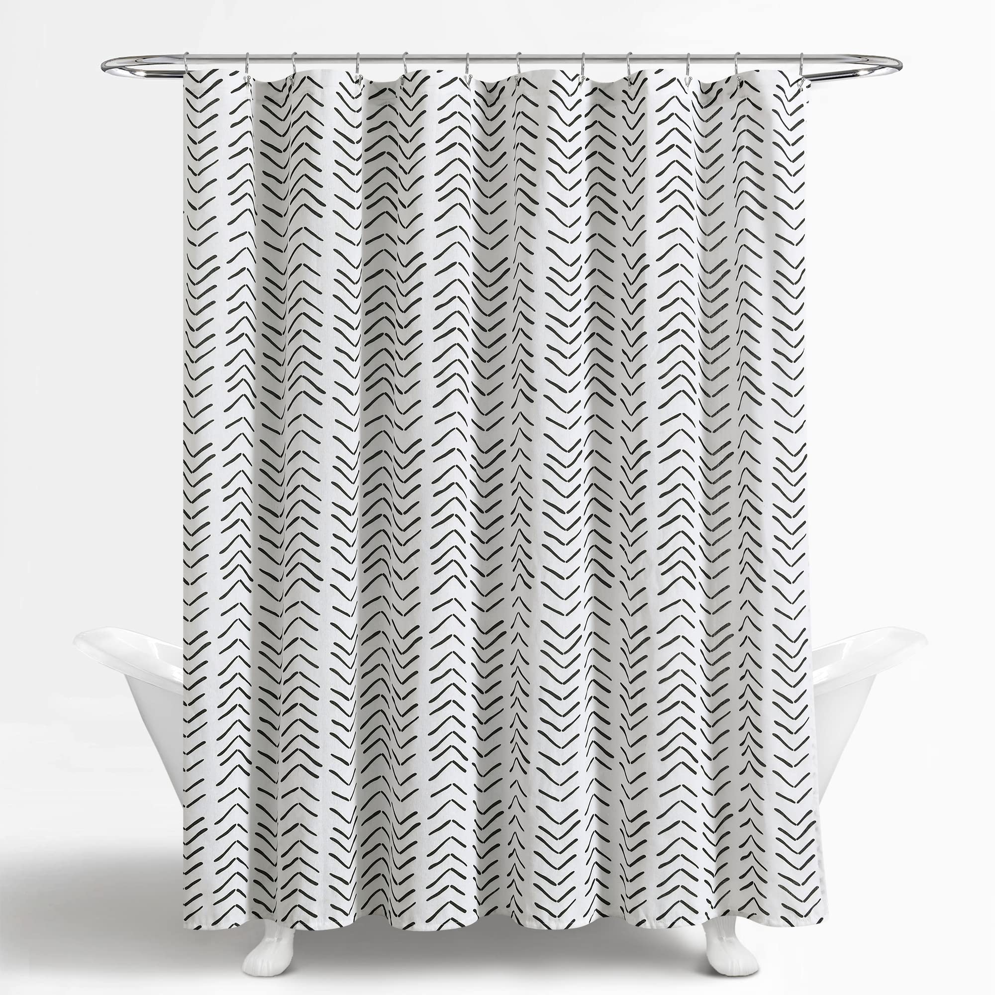 Lush Decor Hygge Modern Arrow Linen Look Shower Curtain, 72" X 72", Black & White