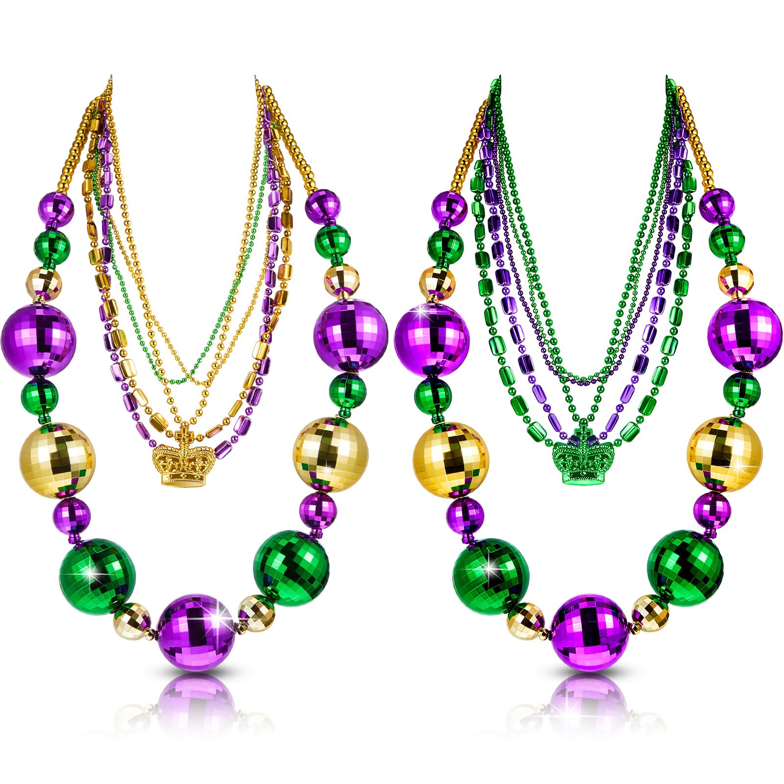 Henoyso 2 Set 50" Jumbo Mardi Gras Beads Necklaces Lighted/unlighted Assorted Costume Necklace Metallic Necklace Party Mardi Gras Decoration for Festival Parades Celebrations Carnival(Luxurious)