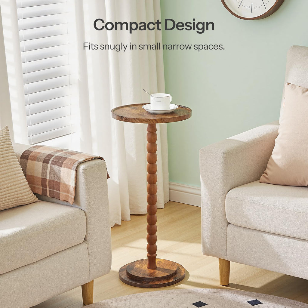 HOOBRO Round Side Table, Small Drink Table for Small Space, End Table with Rubberwood Accent Leg, Stable Pedestal, Easy Assembly, for Living Room, Corner, Bedroom, Rustic Brown FG187BZ01