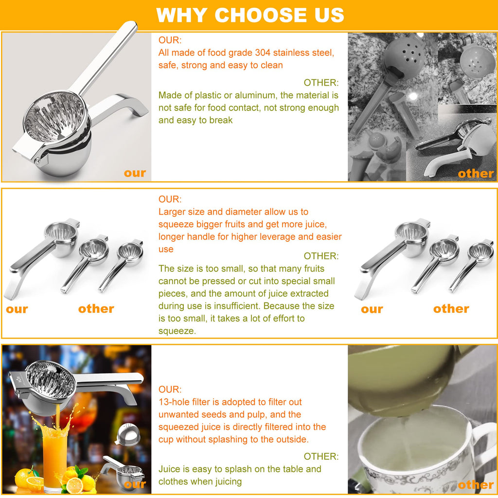 Miscedence Large lemon squeezer, Manual Juicers stainless steel citrus juicer All Size Fruits Can Squeeze Juice, Large Yield, Suitable For Lemons, Oranges, Pomegranates, Grapes