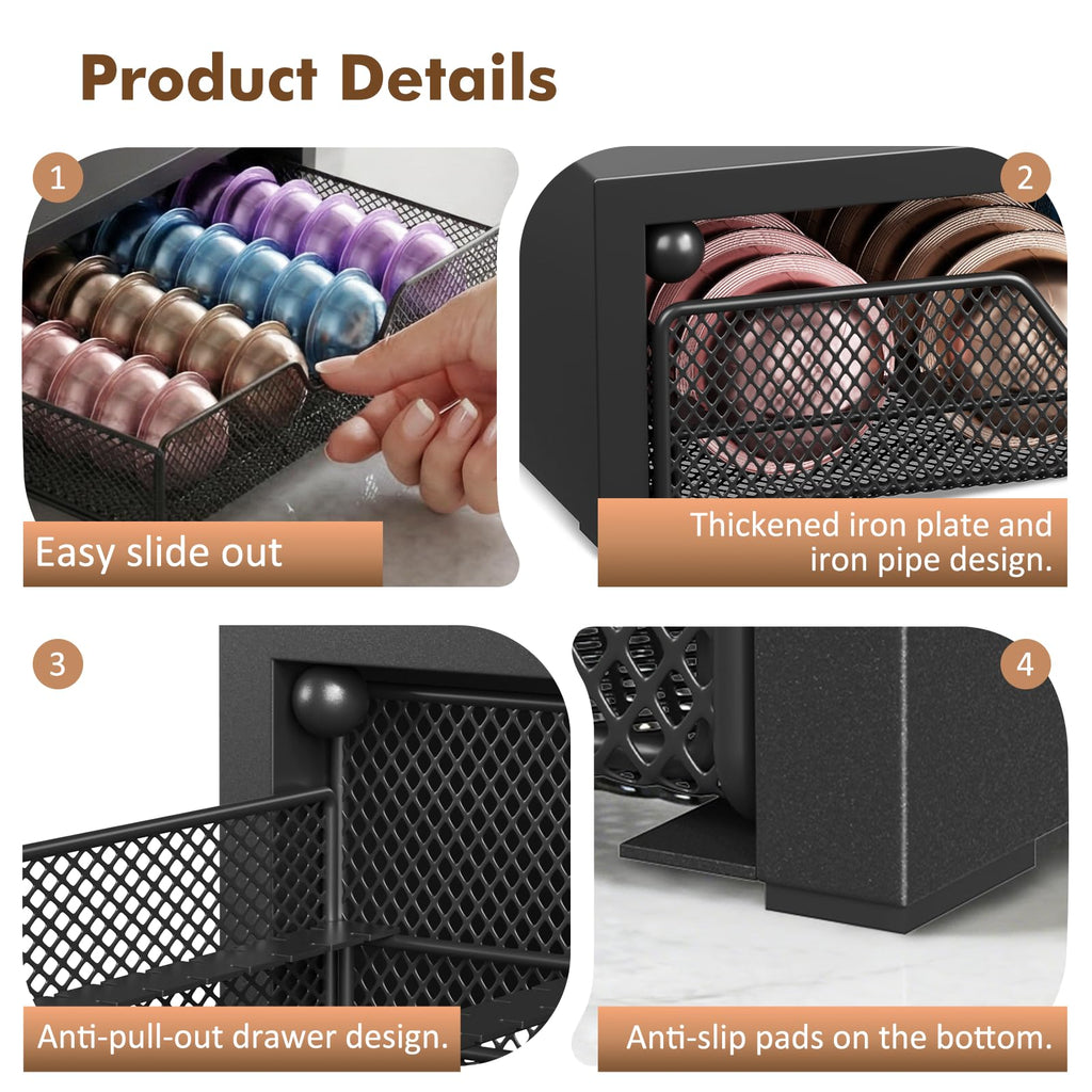 ECOLOVI Nespresso Pods Holder, K Cup Holder, Coffee Pod Holder Organizer Compatible with Nespresso Vertuo Capsules, Holds 60 Small or 40 Large Pods, Black