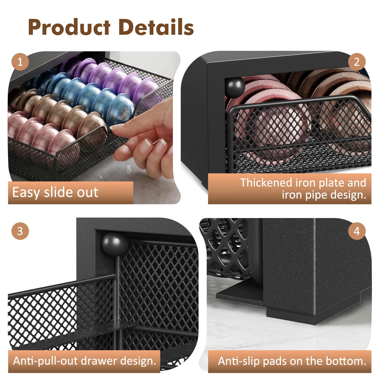 ECOLOVI Nespresso Pods Holder, K Cup Holder, Coffee Pod Holder Organizer Compatible with Nespresso Vertuo Capsules, Holds 60 Small or 40 Large Pods, Black