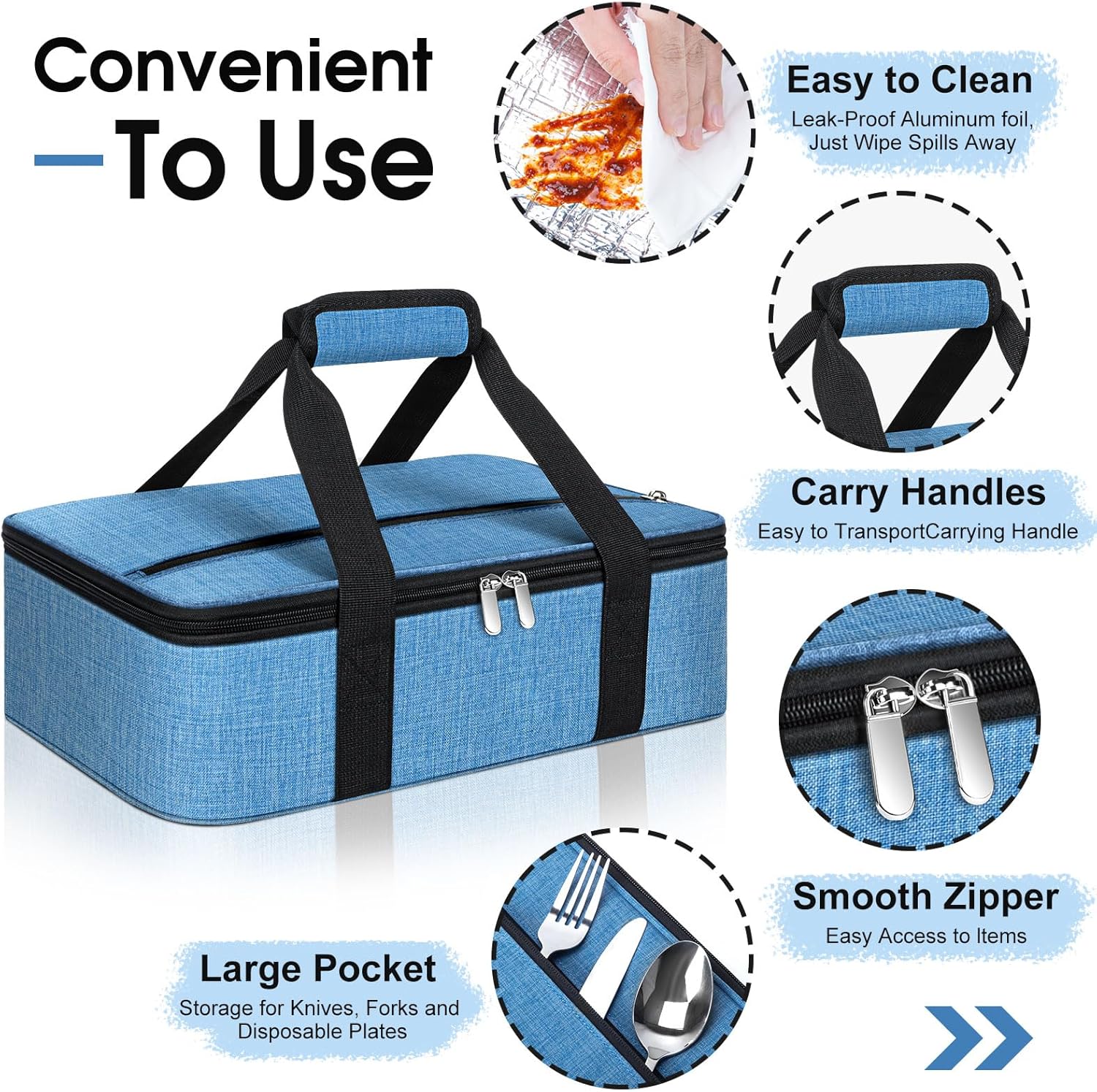 Skiennix Insulated Casserole Carrier - Portable Hot & Cold Food Tote for Potlucks | Fits 9" x 13" Dish - Azure