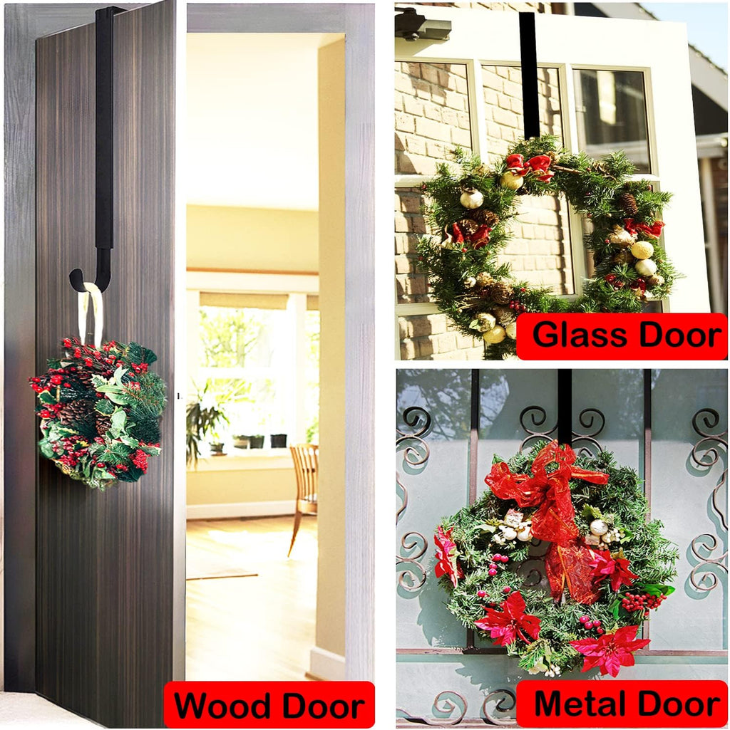 Skiennix Wreath Hanger - Adjustable 15" to 25" for Christmas & Fall Door Decorations | Black