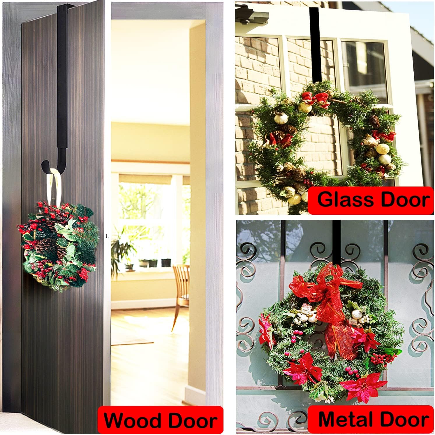 Skiennix Wreath Hanger - Adjustable 15" to 25" for Christmas & Fall Door Decorations | Black