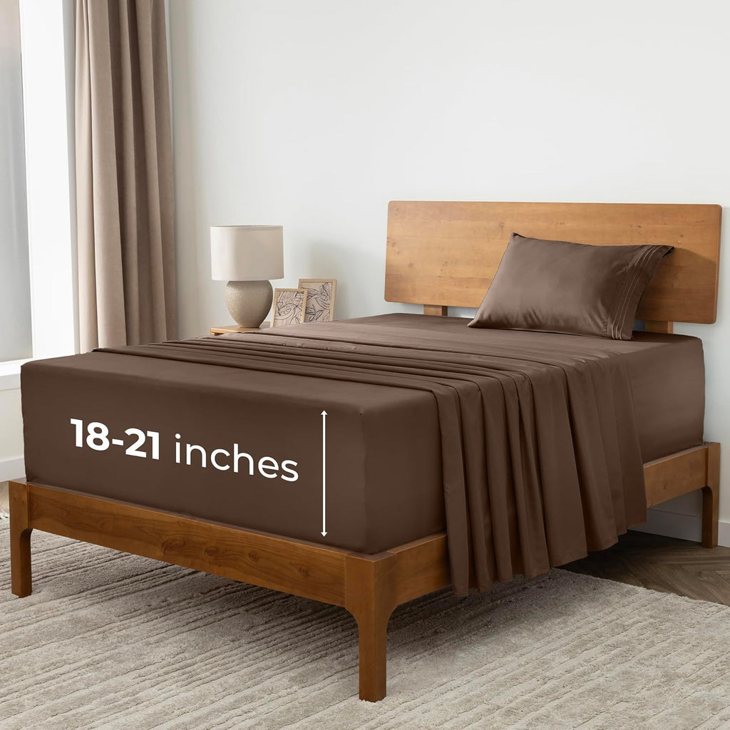 Mellanni Extra Deep Twin XL Sheets - Hotel Luxury, Ultra Soft & Cooling Bedding - Wrinkle Resistant (Brown)
