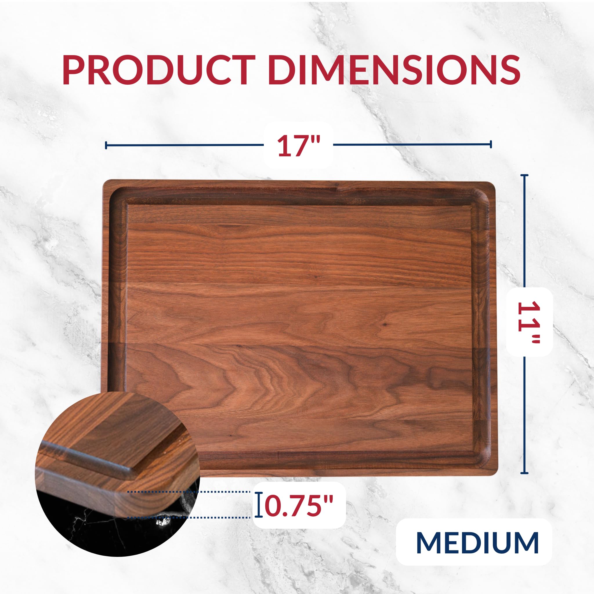 Made in USA Black Walnut Wood Cutting Board by Virginia Boys Kitchens - Butcher Block Wooden Carving Board with Juice Well made from Sustainable Hardwood (17x11)