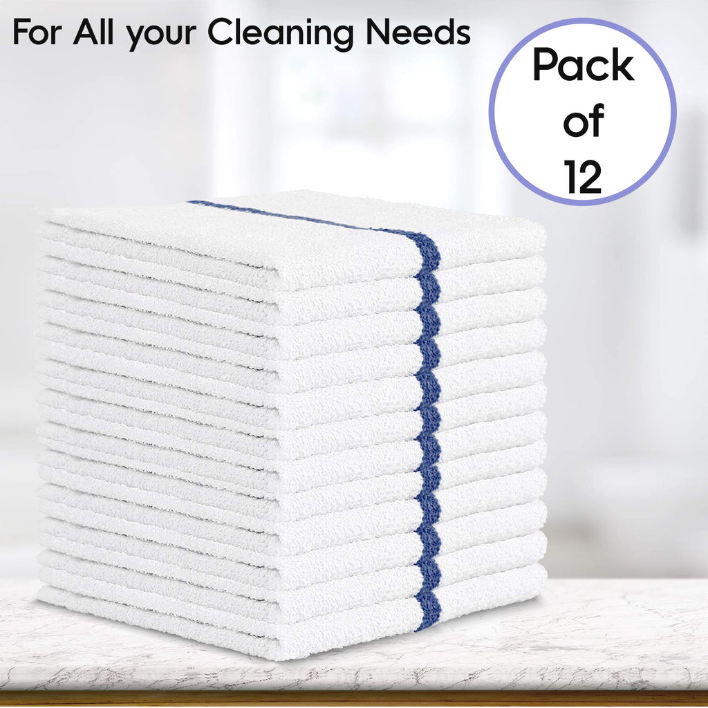 Nabob Wipers Kitchen Bar Mop Terry Towels 12 Pack - 100% Cotton - Size 14x17 - Perfect for Your Home, Kitchen, Bathroom, Bars, Restaurants & Auto - Super Absorbent (Blue Stripe)