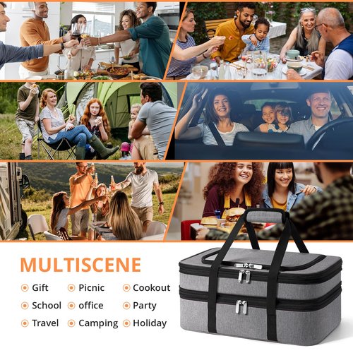 MIAOJIE Double Insulated Casserole Carrier - Portable Casserole Carriers for Hot or Cold Food Lunch Tote Warmer or Cooler Bag for Potluck Parties Picnic Cookouts, Fits 9" x 13" Baking Dish - Grey