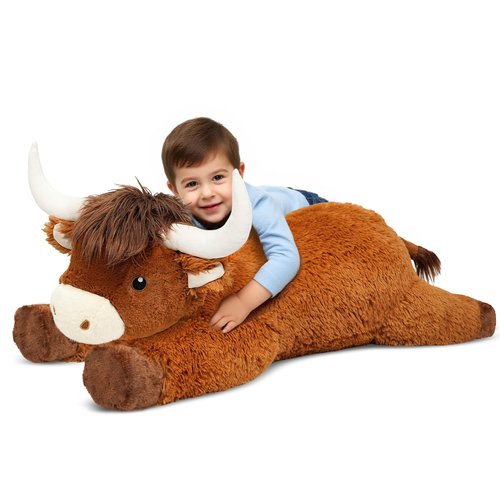 Ksidzas 39 Inch Giant Highland Cow Stuffed Animal, Big Cattle Plushie Toy for Kids & Adults, Fluffy Large Size Stuffed Cow Hugging Pillow Gifts for Birthday Christmas