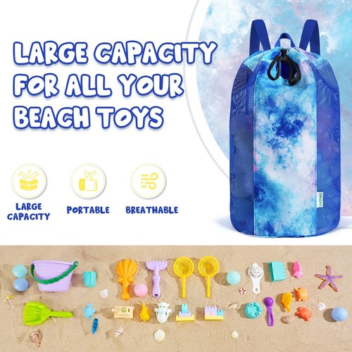 Tie dyed Large Mesh Beach Bag for Kids, Kids Drawstring Beach Backpack for Girls Boys, Tote Mesh Beach Toys Bag, Swim Pool Toys Balls Storage Bags Gym Bag, Beach Toy Shells Organizer