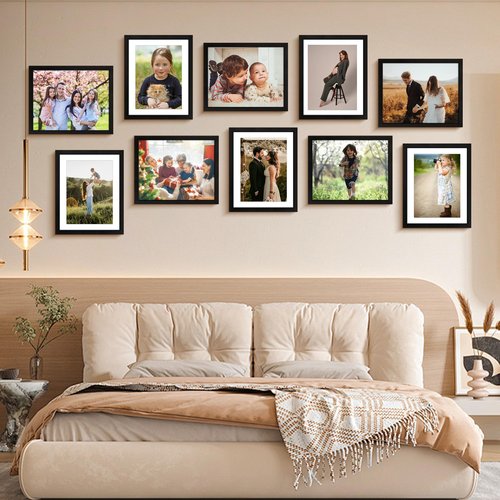 FIXSMITH 8x10 Picture Frame Set of 4, Photo Frame with HD Plexiglass, Display Pictures 5x7 with Mat or 8x10 Without Mat Multi Picture Frames Collage for Tabletop or Wall Display, Black