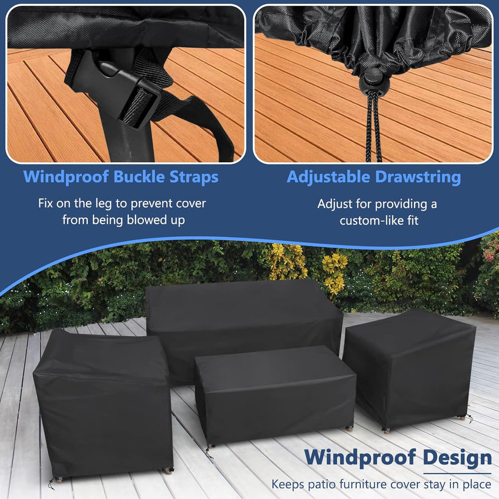 STARTWO Heavy Duty Waterproof Patio Furniture Covers - 4 Piece Set for Rattan Wicker, Black