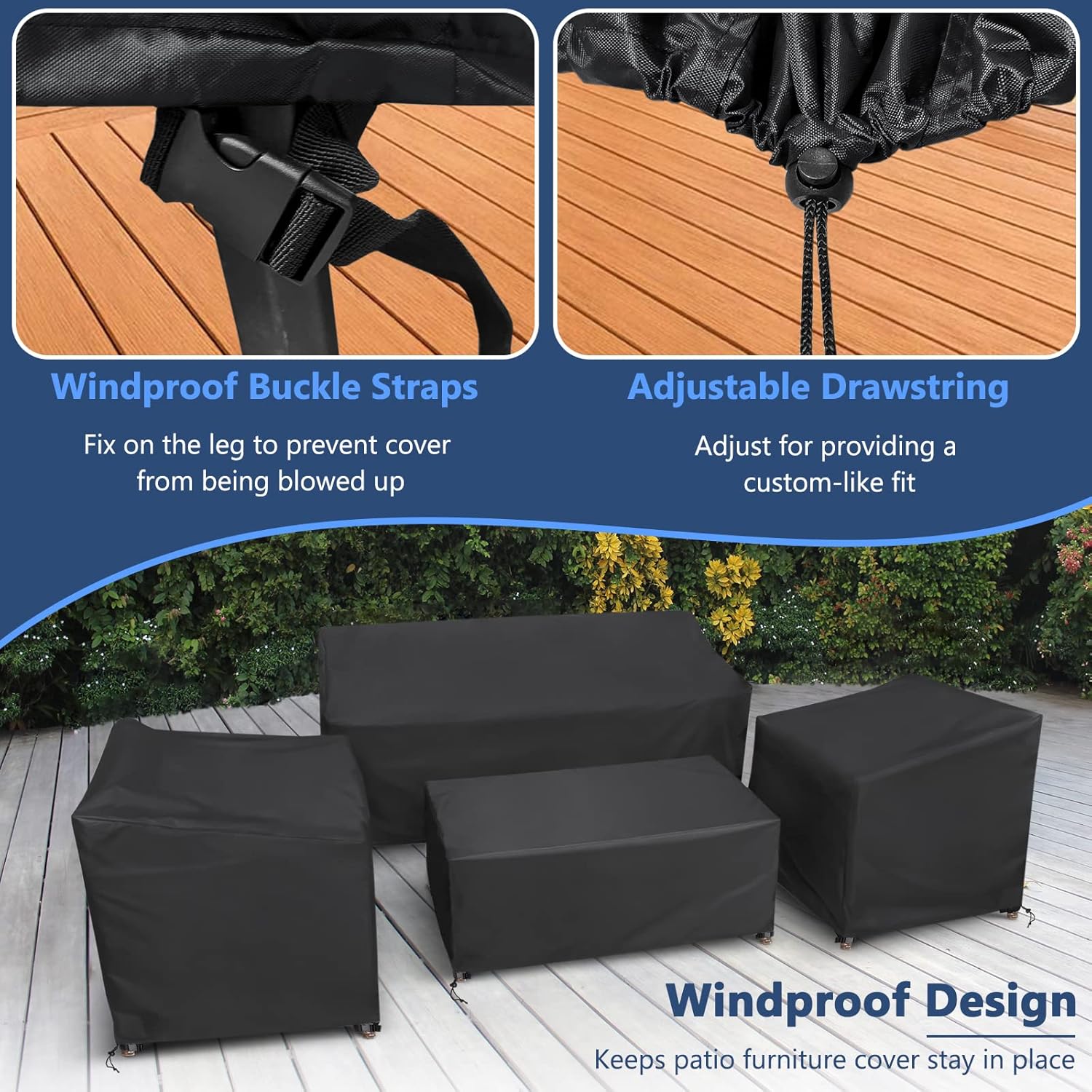 STARTWO Heavy Duty Waterproof Patio Furniture Covers - 4 Piece Set for Rattan Wicker, Black