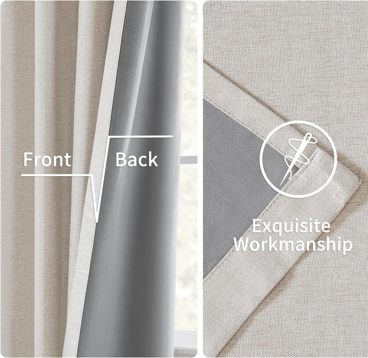 MIULEE 100% Blackout Curtains - Linen Pinch Pleated Thermal Insulated Drapes, 92 Inch Long, Beige & Greige, 2 Panels Set