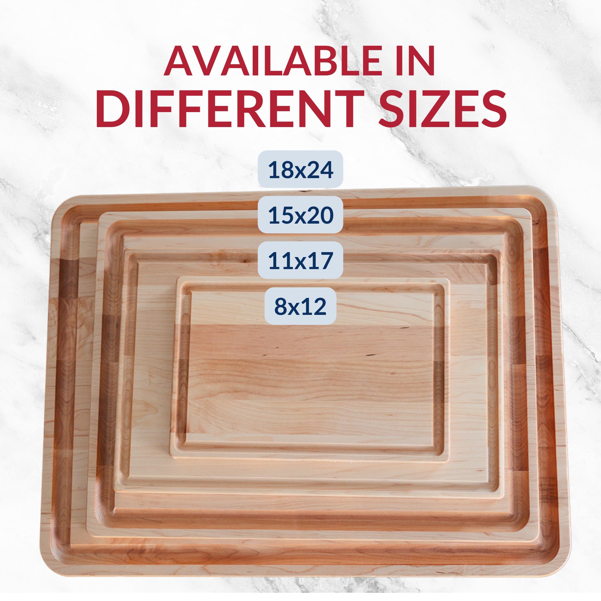 Made in USA Solid Maple Wood Cutting Board by Virginia Boys Kitchens - Butcher Block Wooden Carving Board with Juice Groove made from Sustainable North American Hardwood (8x12)