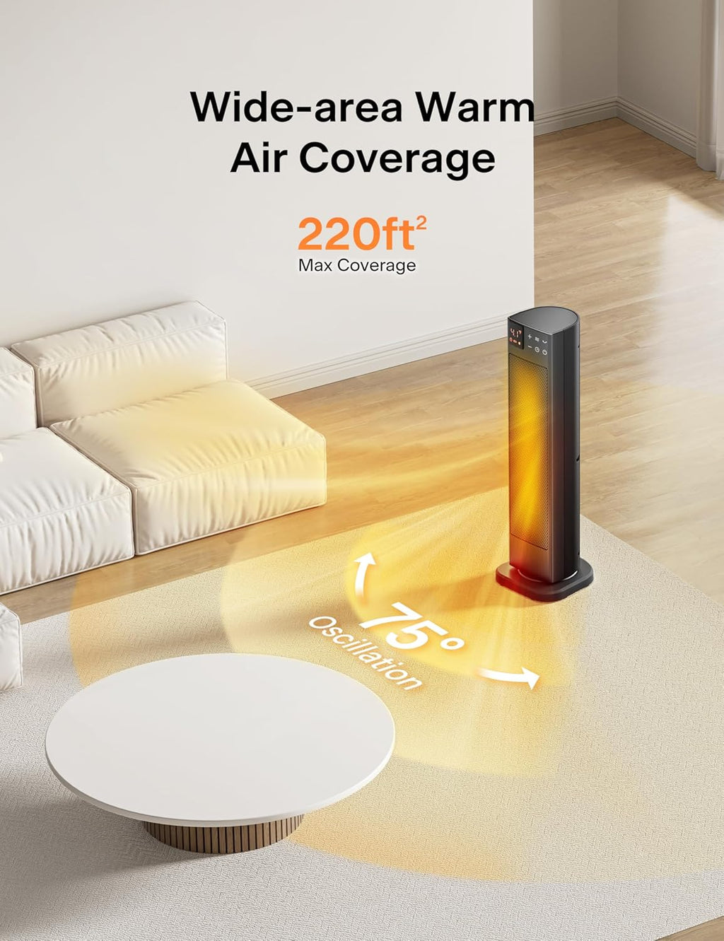 Pelonis Oscillating Ceramic Tower Heater - Programmable Thermostat, Remote Control & Safety Features | 23 Inches, 1500W