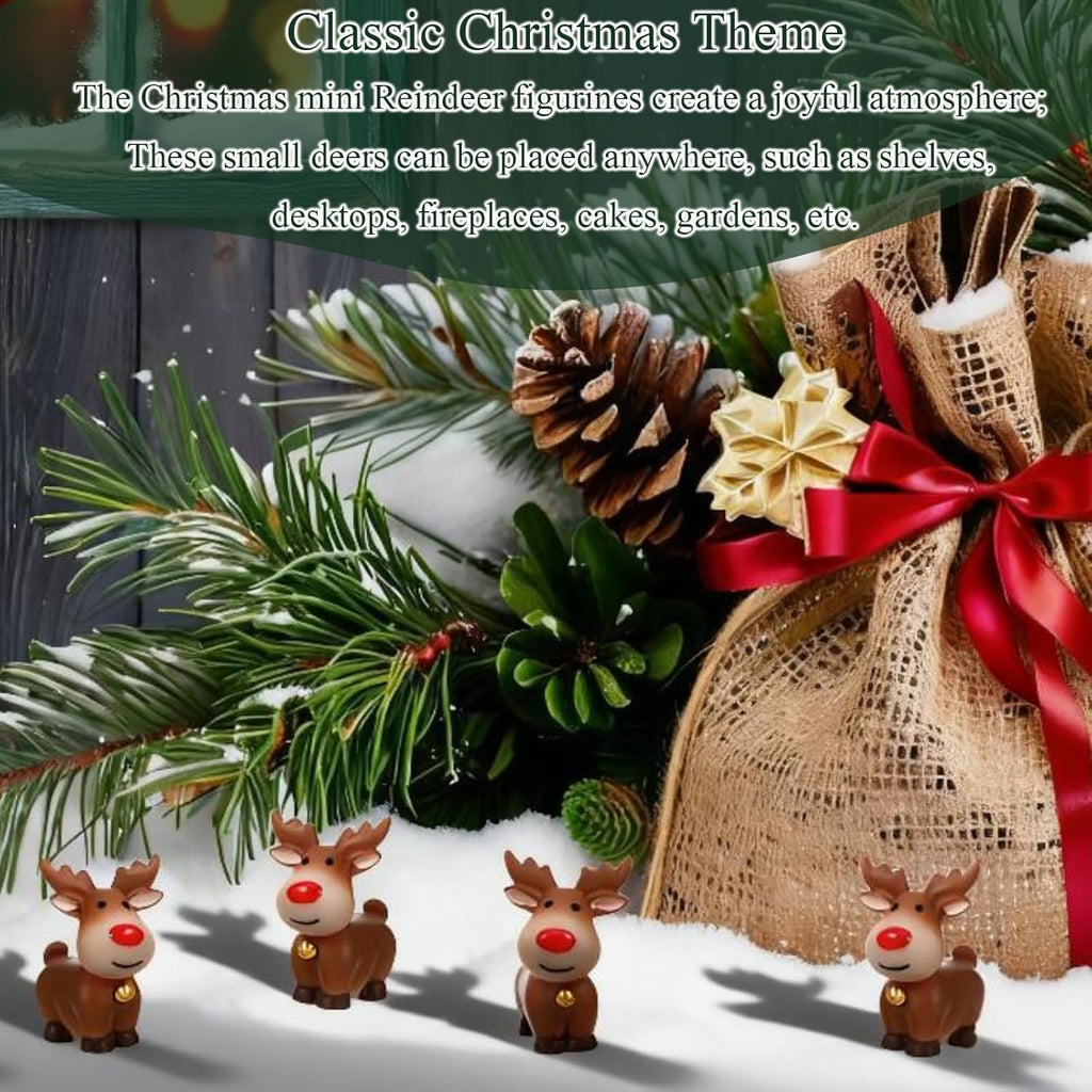 Skiennix Mini Reindeer Figurines - 5pcs Cute Resin Elk Statues for Christmas Crafts & Home Decor