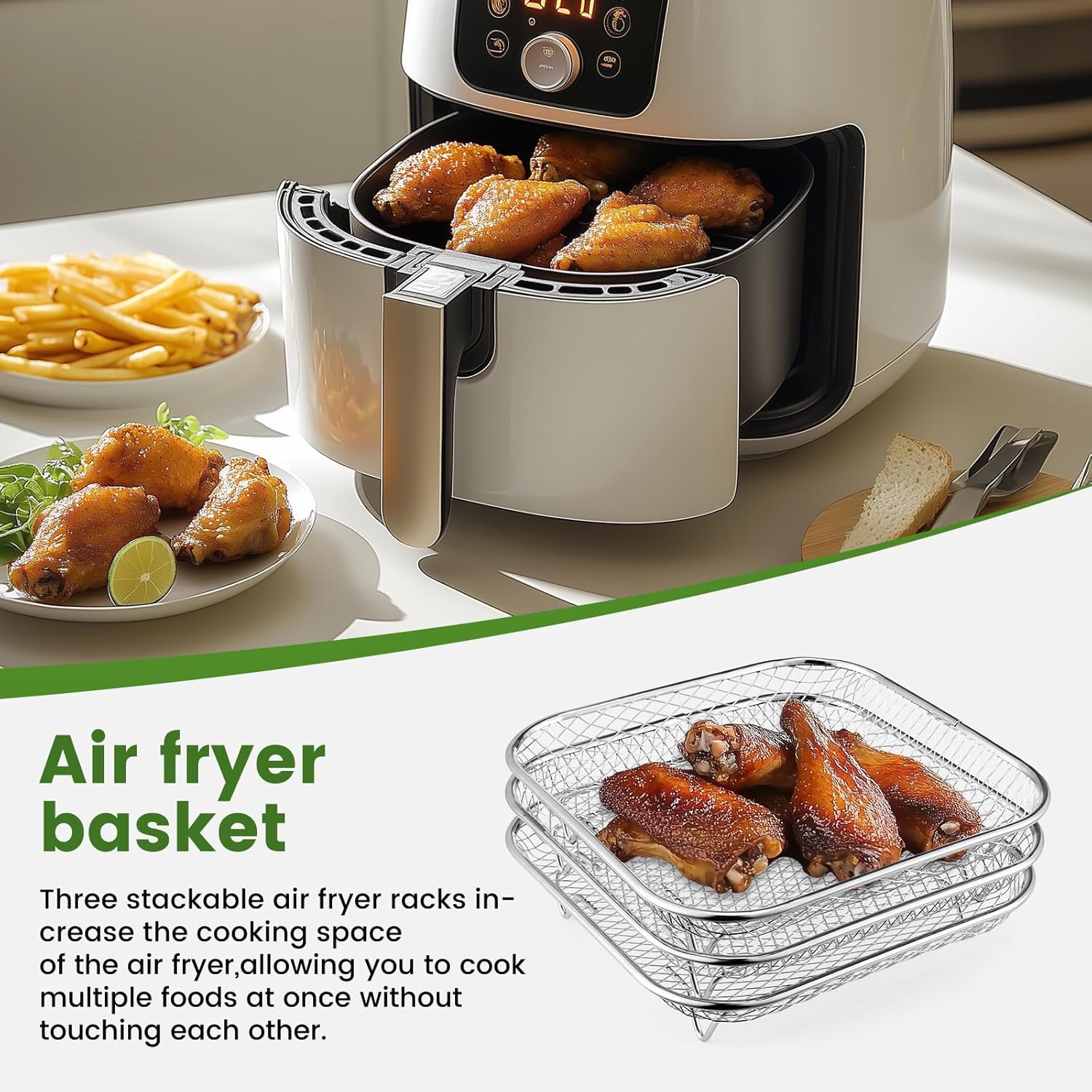 Square Air Fryer Rack - Stackable Stainless Steel Dehydrator Racks for 6-8 QT Air Fryers | Compatible with Cosori, Instant Vortex, Ninja Foodi