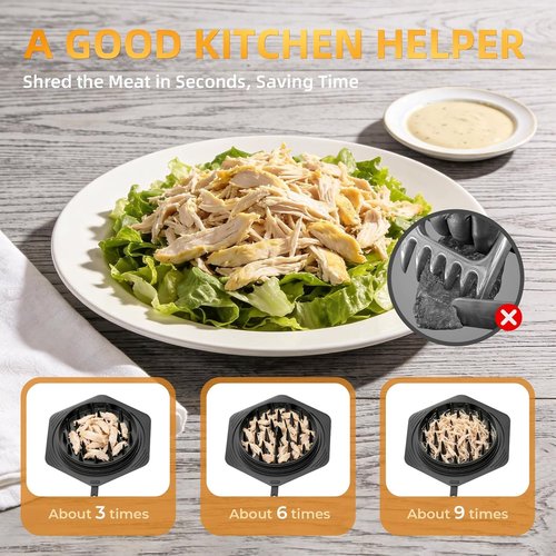 Cleangor Chicken Shredder Tool - Large BPA-Free Meat Shredder with Ergonomic Handle | Black Set with Brush & Fork
