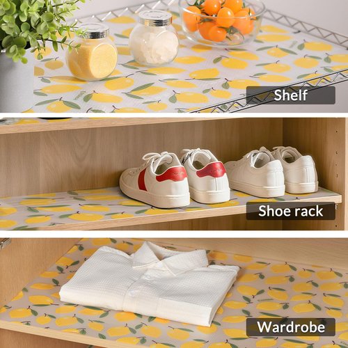 Cooyes Shelf Liner, Non-Adhesive Cabinet Liners for Kitchen Drawers, Shelves, Refrigerator, Pantry Storage, Bathroom Closet, Fridge, Durable Waterproof EVA Mats(11.8" W x 118" L, Yellow Lemon)