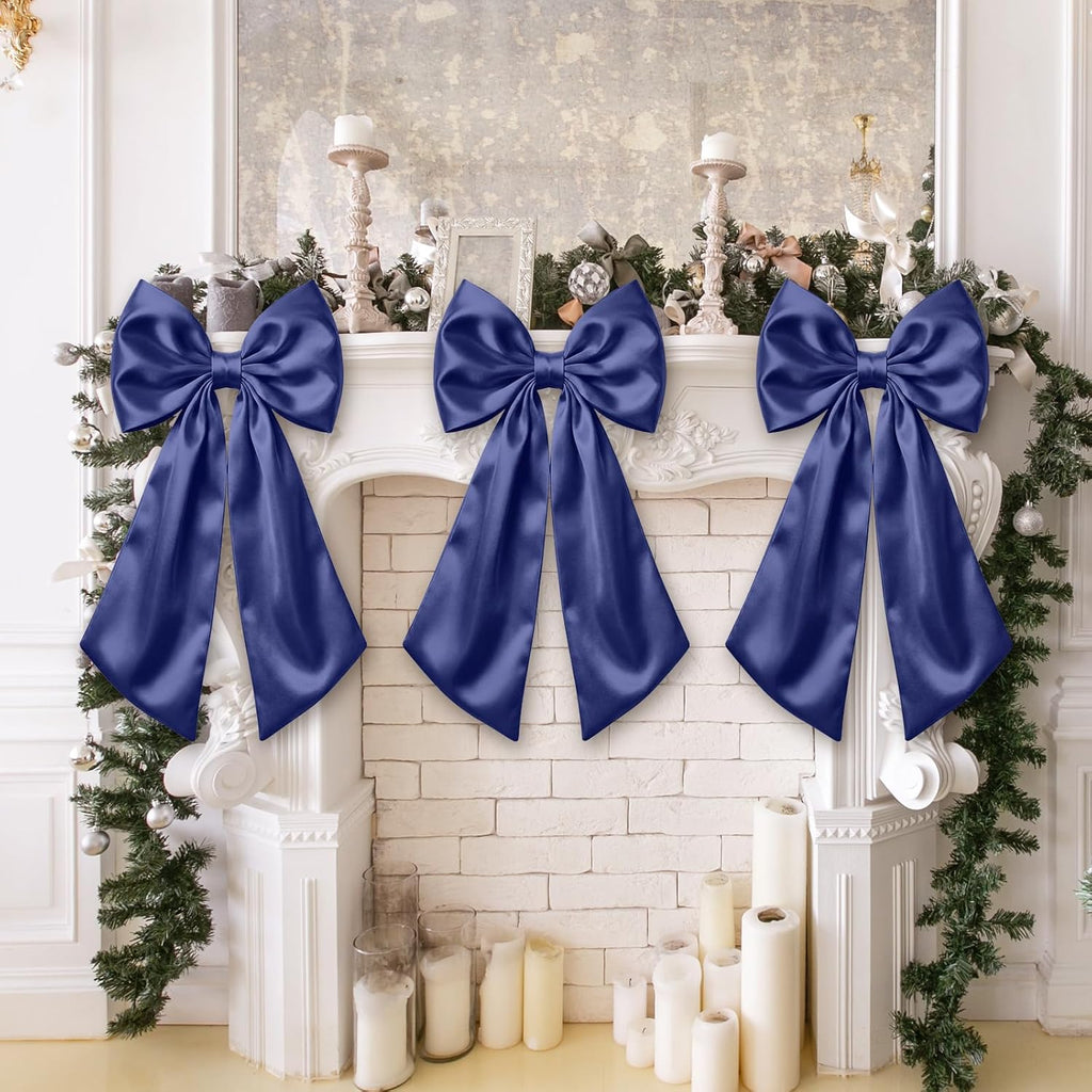 Suncalla 2 FT Large Satin Navy Blue Bow Decorations - 3 Pcs for Weddings, Parties & Home Decor
