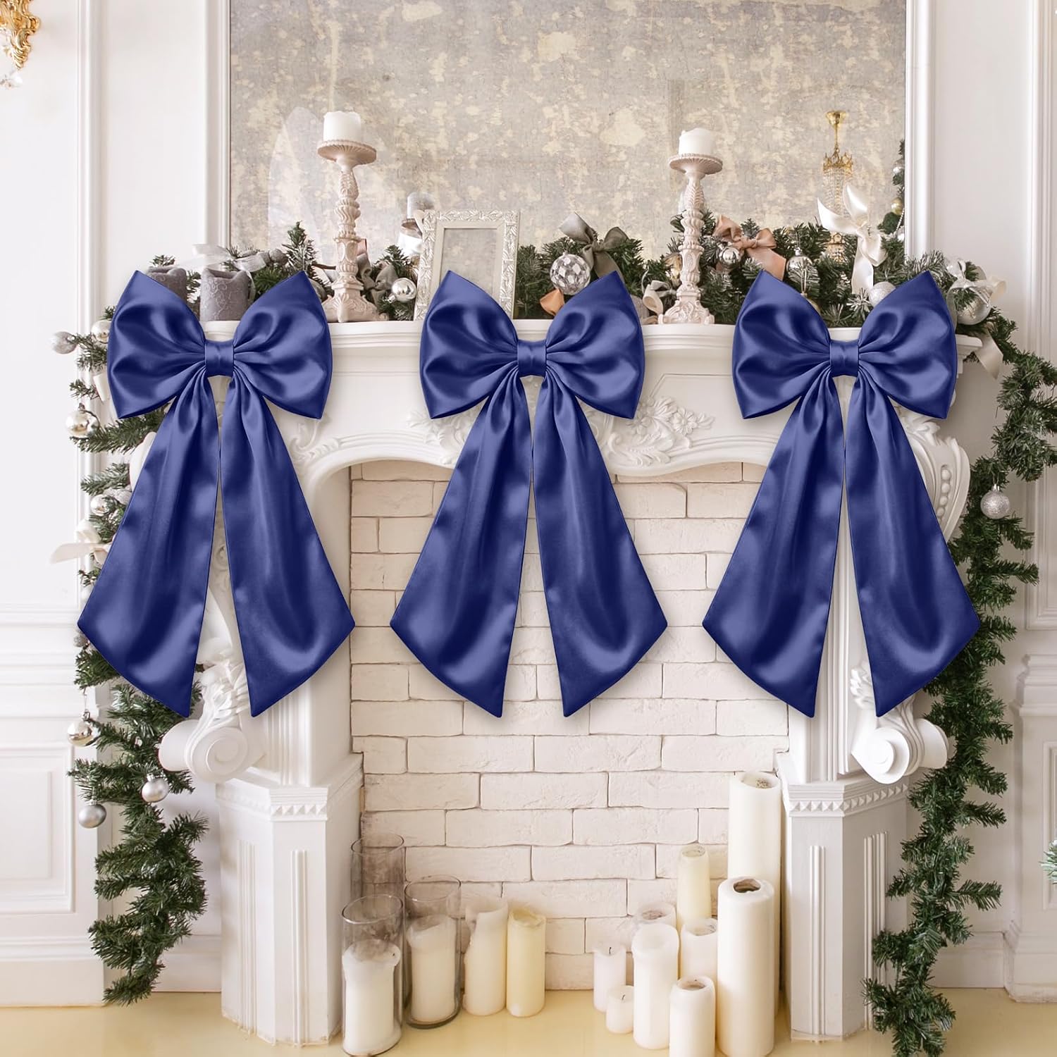 Suncalla 2 FT Large Satin Navy Blue Bow Decorations - 3 Pcs for Weddings, Parties & Home Decor