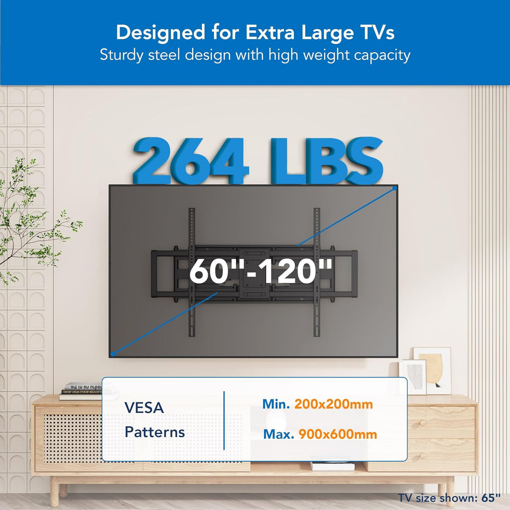 Mount-It! Heavy Duty XXL Full Motion TV Wall Mount - Supports 264lb TVs Up to 100" | Adjustable Swivel & Tilt