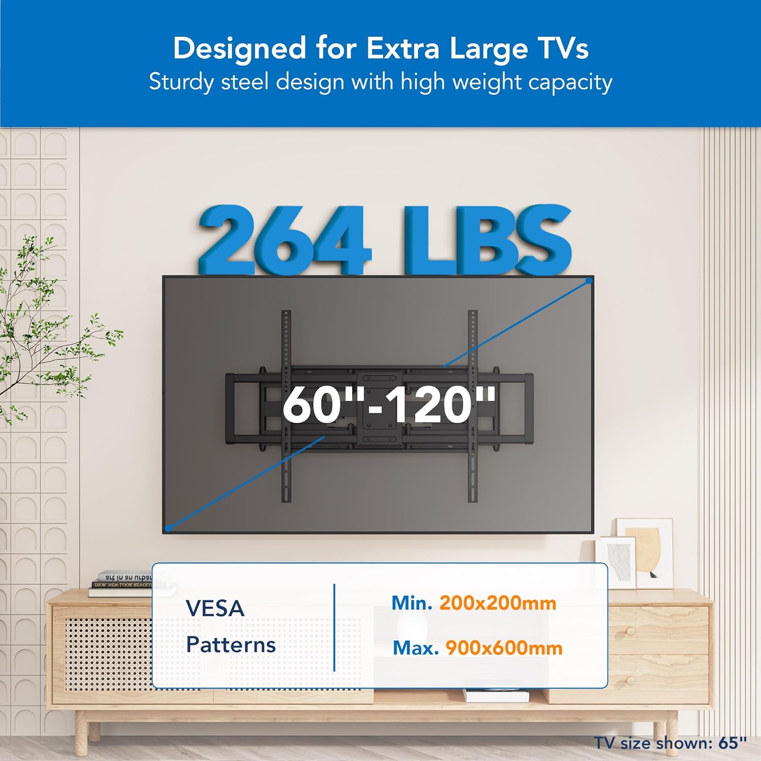 Mount-It! Heavy Duty XXL Full Motion TV Wall Mount - Supports 264lb TVs Up to 100" | Adjustable Swivel & Tilt