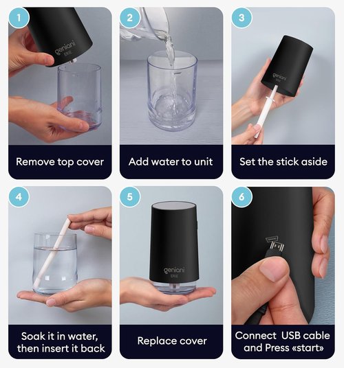 Geniani Portable Cool Mist Humidifier - USB Powered Desktop Humidifier for Plants & Baby Room | Auto Shut Off & Night Light - Black, 0.25L