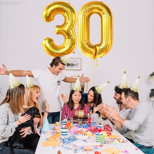 Katchon Gold 30 Balloon Numbers - 40 Inch | Stunning 30th Birthday Decorations for Him & Her