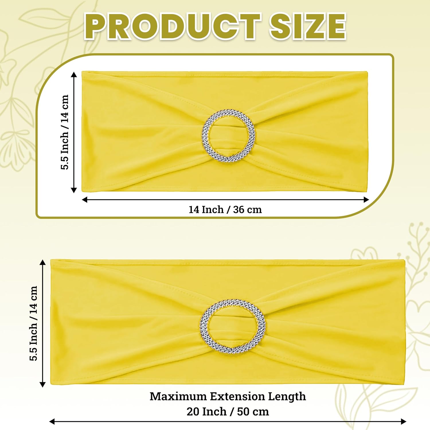 MDS Premium Stretch Chair Sashes - Pack of 25 Universal Elastic Covers for Weddings & Events | Yellow
