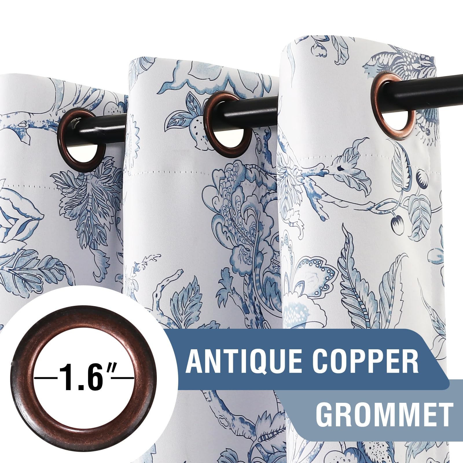 H.VERSAILTEX Blackout Curtains 84 Inch Length 2 Panels Set Floral Print Curtain Drapes for Living Room Thermal Insulated Grommet Window Curtains for Bedroom - Traditional Floral in Storm Blue