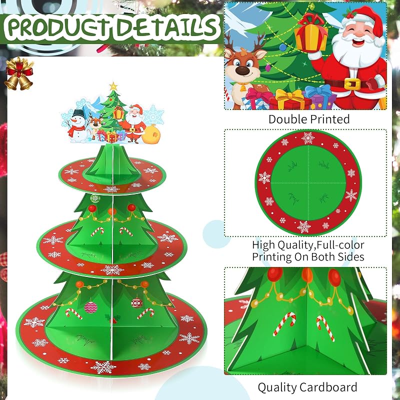 Christmas Cupcake Stand 3-Tier Dessert Tower - Giant Cardboard Tree Display