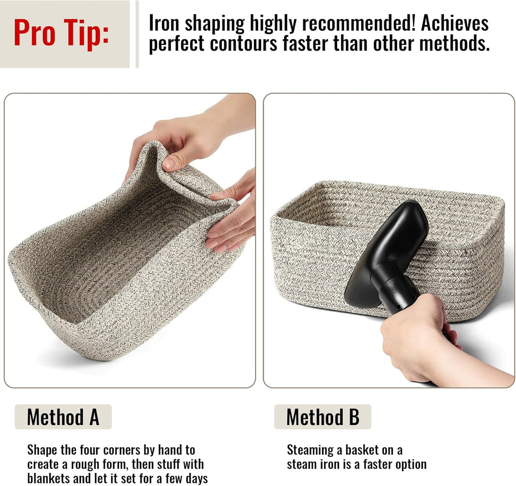 Small Storage Baskets - 8 Pack Woven Rope Organizers for Bathroom, Closet & Nursery | 11.5"x7.5"x4.7" - Brown