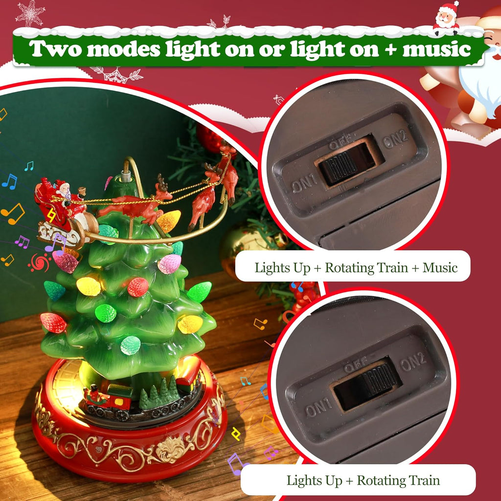 Regine Switzerland Musical Pre-Lit Artificial Christmas Tree - Spinning Train & Elk Figurines | Holiday Tabletop Decor