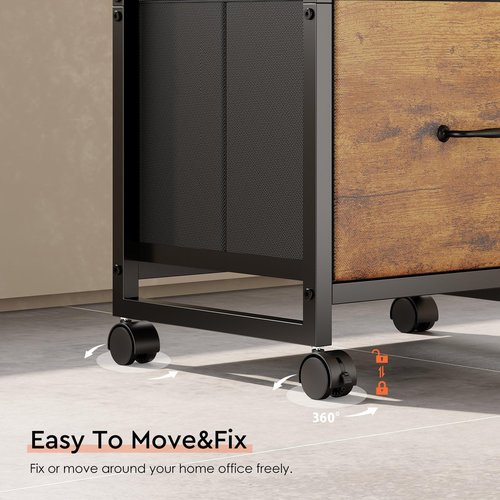 Maihail 3 Drawer Mobile File Cabinet with Wheels Fabric Vertical Filing Cabinet fits A4 or Letter Size for Home Office,Rustic Brown2