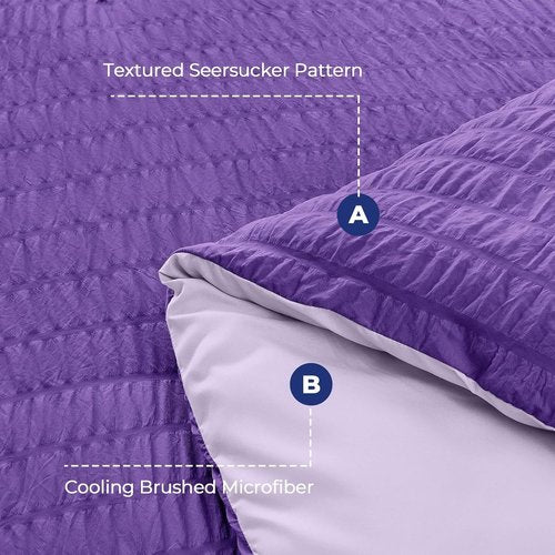 HYMOKEGE King Size Comforter Set - Dark Purple & Lavender Seersucker | 7-Piece All-Season Luxury Bedding Set